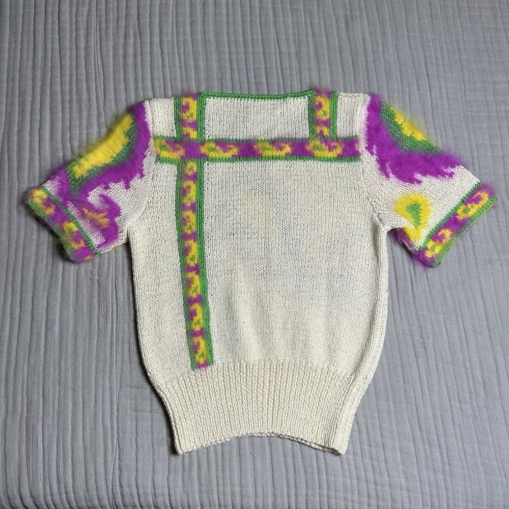Vintage 80's Sheila Raymond Size Small Handknit Mohair Blend Paisley Sweater - Picture 5 of 13
